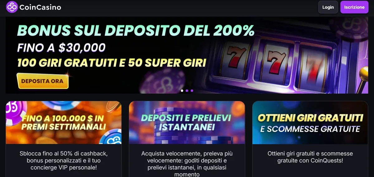 CoinCasino: dettaglio del bonus di benvenuto