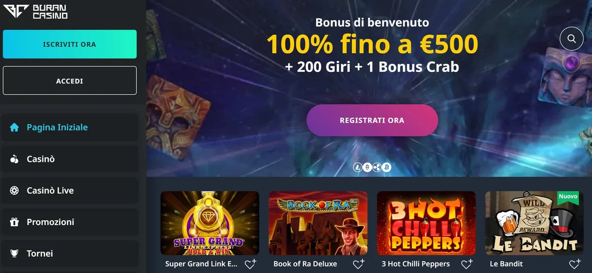 Buran: interfaccia del crypto casino