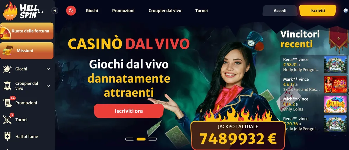 Interfaccia del crypto casino Hell Spin