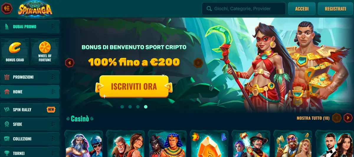 Spinanga: interfaccia del crypto casino